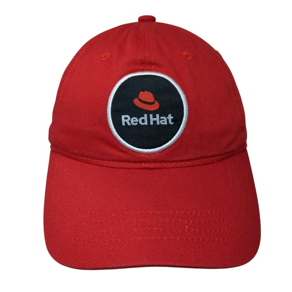 Red Hat Strapback Hat Red One Size Adjustable Embroidered Vented Holes 6 Panel